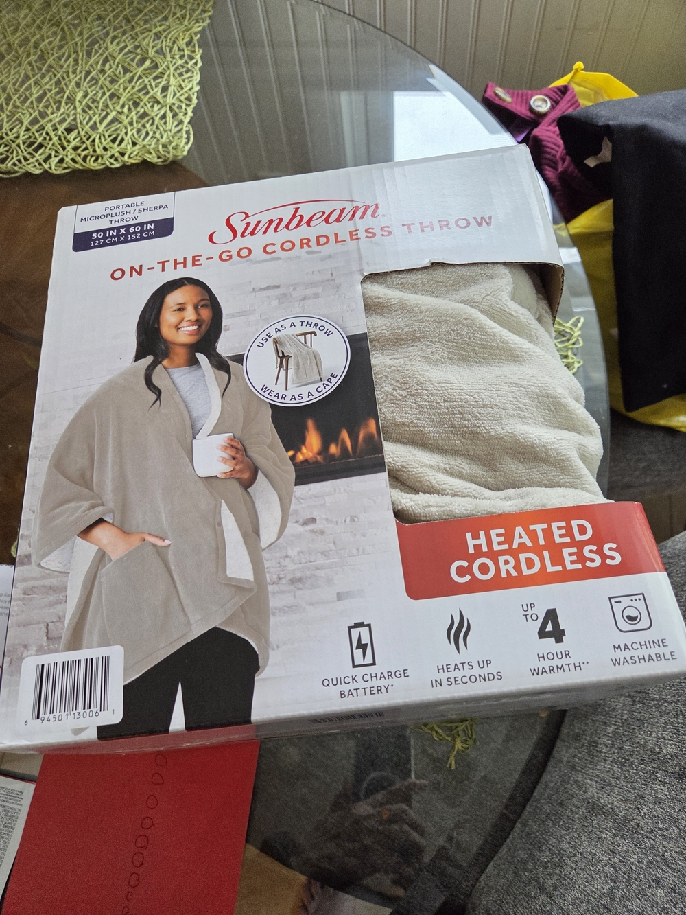 Sunbeam On-The-Go Cordless Heated Throw - Gray